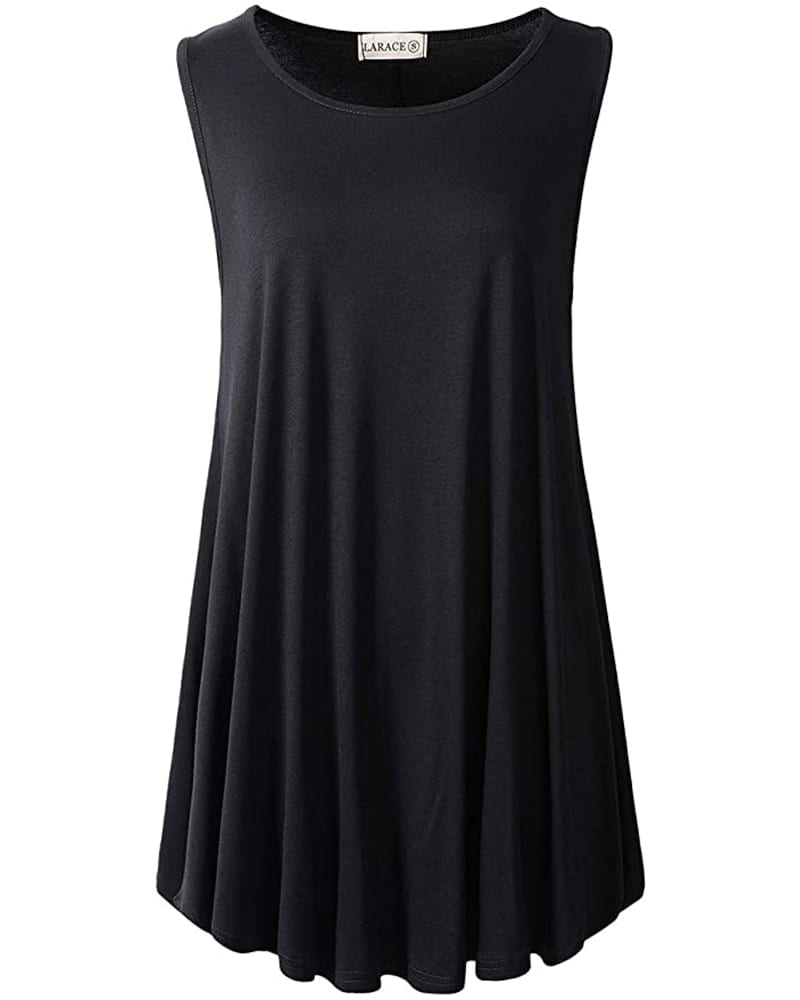 Long Sleeveless Flared Tunic Tank Top | Comfy Work From Home Wardrobe Essentials | The Basic Housewife