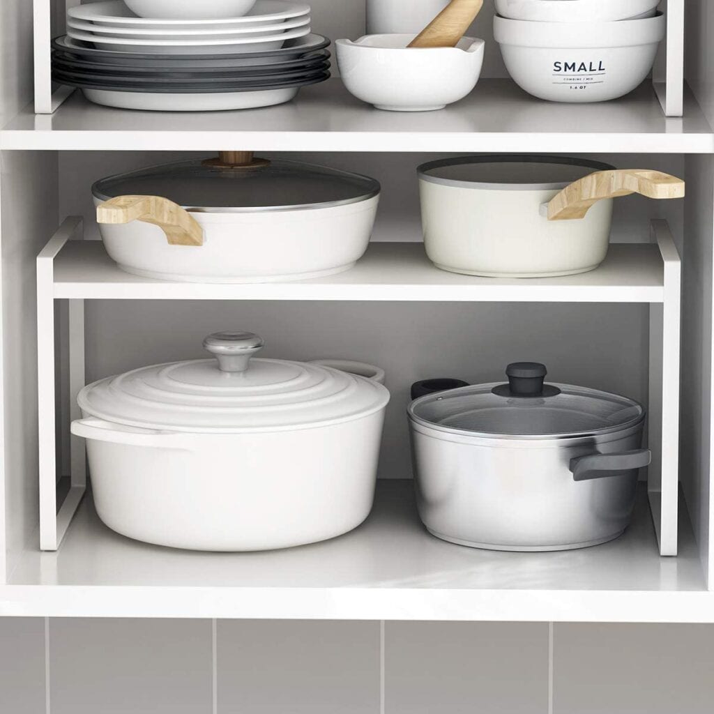 Shelf stand for pantry organization.