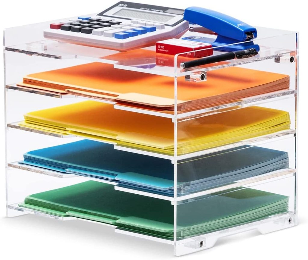 Clear acrylic paper organizer | Must-Have Office Desk Accessories to Organize Your Workspace