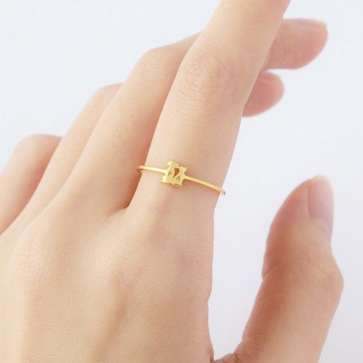 Tiny Custom Pet Initial Ring | 30+ Fun & Unique Gifts for Dog Moms | Basic Housewife