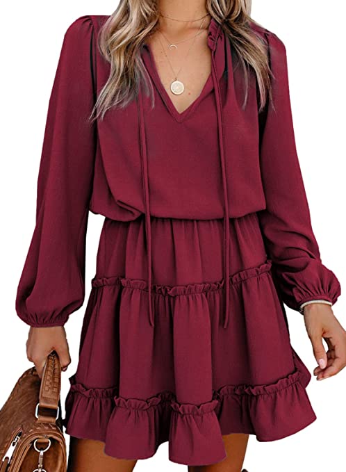Ruffle Chiffon Elegant Mini Dress | Must-Have Long Sleeve Casual Dresses for Fall | Basic Housewife