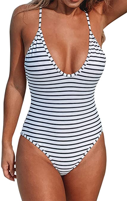Striped Scoop Swimsuit | One Piece Swimsuits on Amazon | Basic Housewife