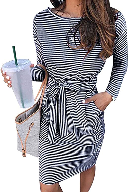 Striped T-Shirt Dress | Must-Have Long Sleeve Casual Dresses for Fall | Basic Housewife