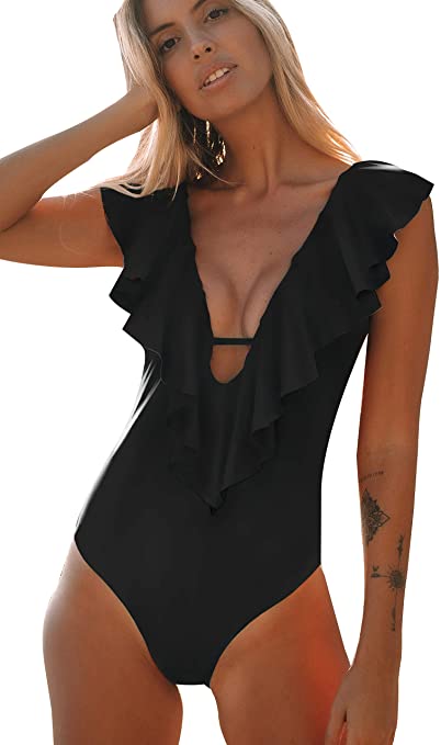 V-Neck Ruffle One Piece | One Piece Swimsuits on Amazon | Basic Housewife