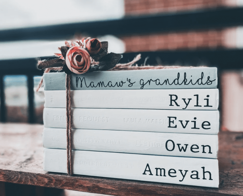 Personalized Book Stack | 25+ Personalized Gifts for Grandparents That They'll Cherish