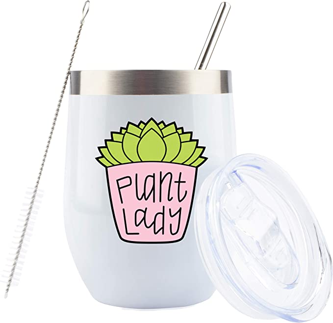 ‘Plant Lady’ Insulated Wine/Coffee Tumbler | 25 Unique Gifts for Plant Lovers | BasicHousewife